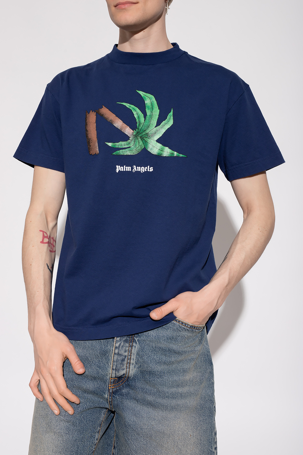 トップス Palm Angels NS LOGO OVER T-shirt Buy Palm Angels NS Logo Over Tee 'Blue/White